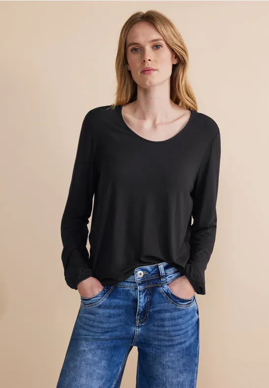 Street One Shirt met lange mouwen en ronde hals.